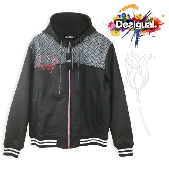DESIGUAL UNISEX Black Bomber Sports Jacket XL